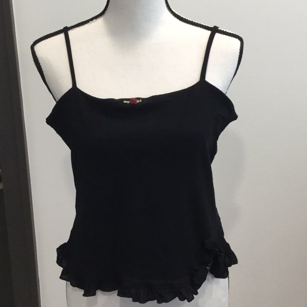 Black Tank w/Adjustable Strap & Ruffle Bottom